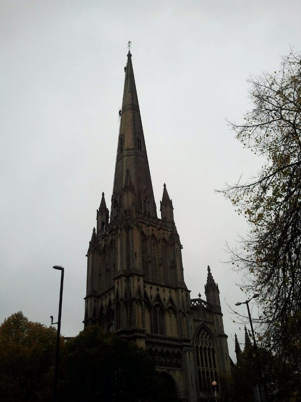 image of spire of St Mary Redcliffe complete with steeplejacks