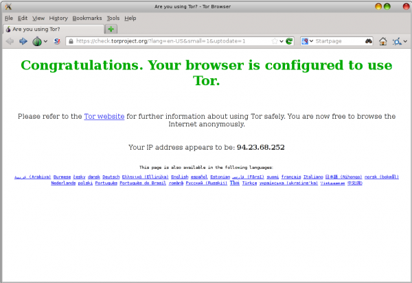 screenshot of Tor browser bundle in action