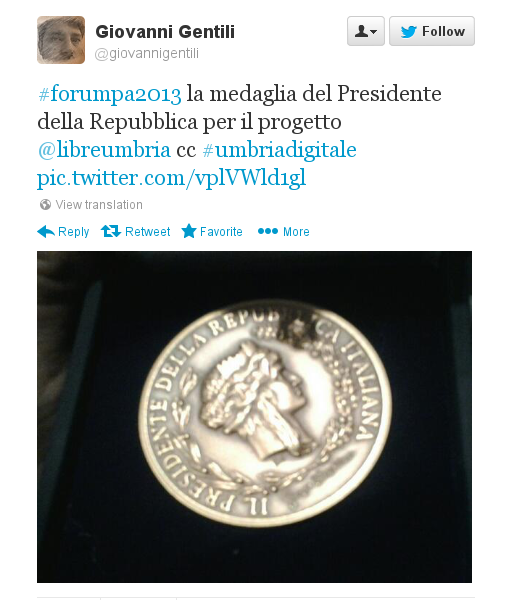 screenshot of LibreUmbria medal award