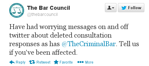 image of Bar Council tweet of 28th June 2013