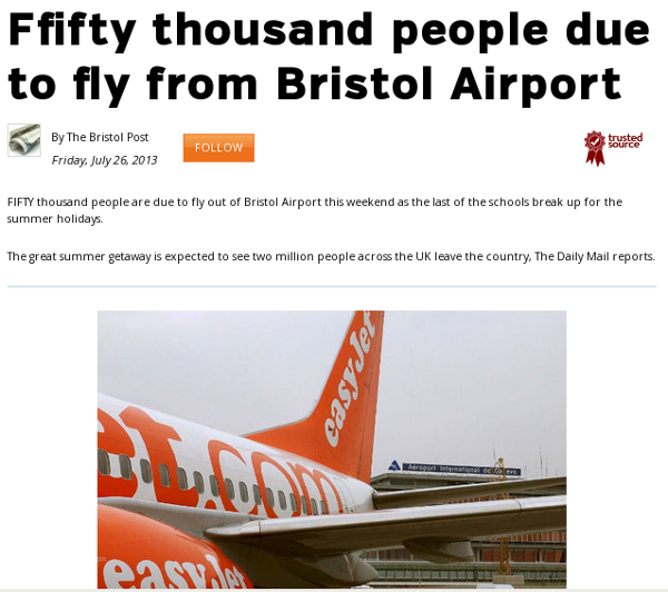 screenshot of Bristol Post story