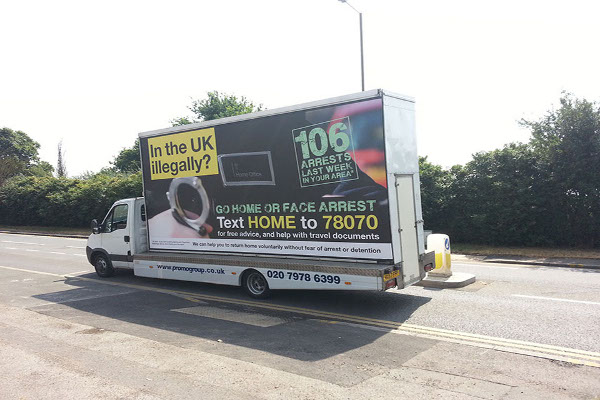 image of billboard van showing Home Office's anti-immigration message