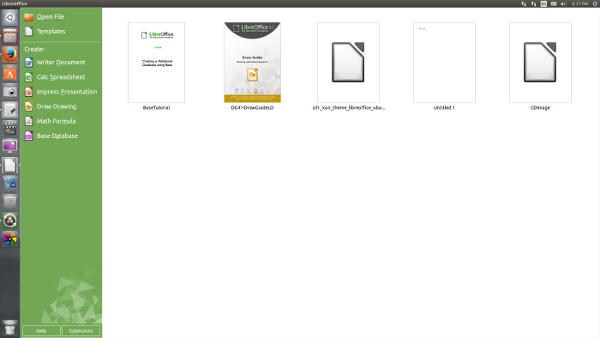 screenshot of new start screen in LibreOffice 4.2 running on Ubuntu Linux