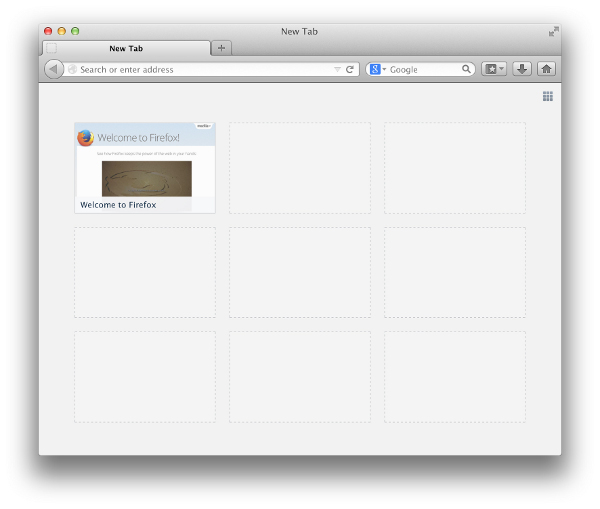 screenshot of Firefox new tab