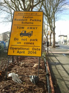 road sign announcing works for Easton RPZ