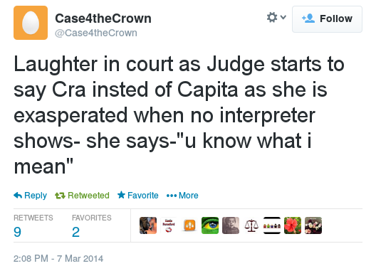 screenshot of tweet where judge calls capita crapita