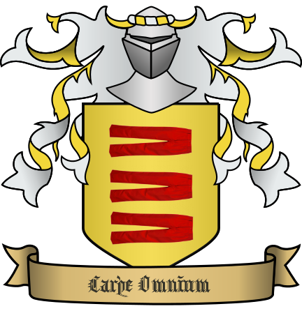 a mock coat of arms featuring red trousers and the motto Carpe Omnium