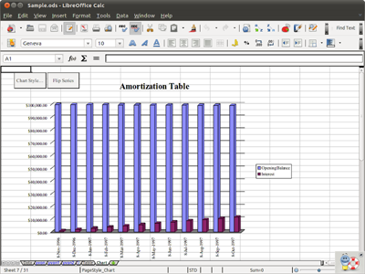 screenshot of Calc spreadsheet program