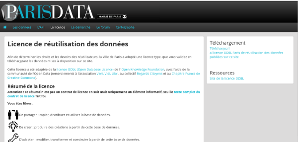 screenshot of Paris Open Data website