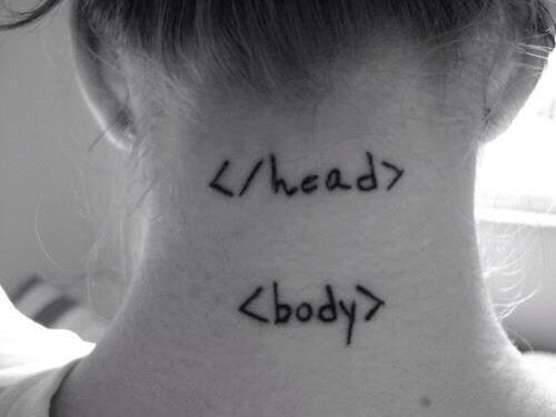 neck tattooed with HTML tags