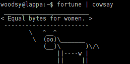 cowsay showing output reading equal bytes for women