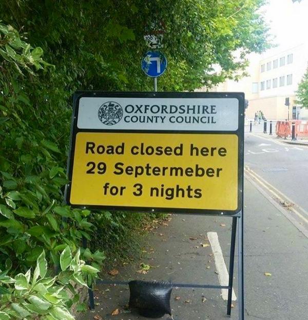 road sign with misspelling Septermeber