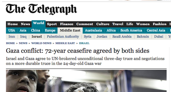 headline stating 72-year ceasefire agreed by both sides