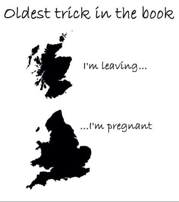 separated England and Scotland with legends I'm leaving and I'm pregnant