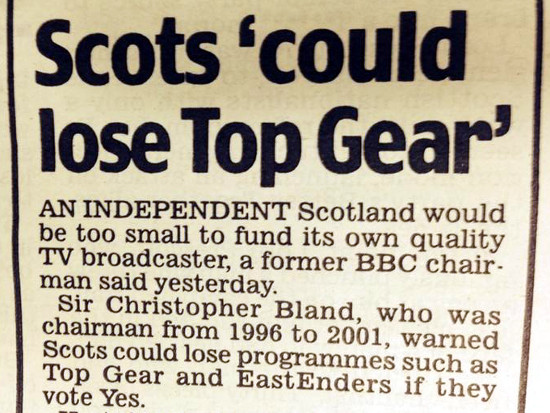 headline reading Scots could lose Top Gear