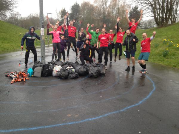 Good Gym leaping about after collecting rubbish