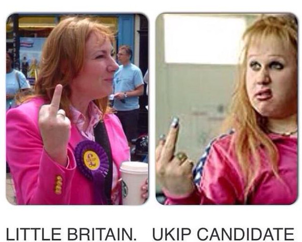 UKIP MEP Janice Atkinson and Vicky Pollard both giving the finger