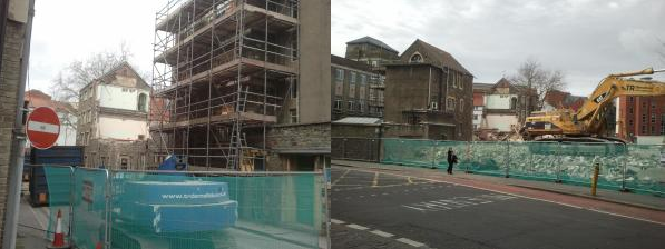 views of the demolition of Marybush Lane school from two angles