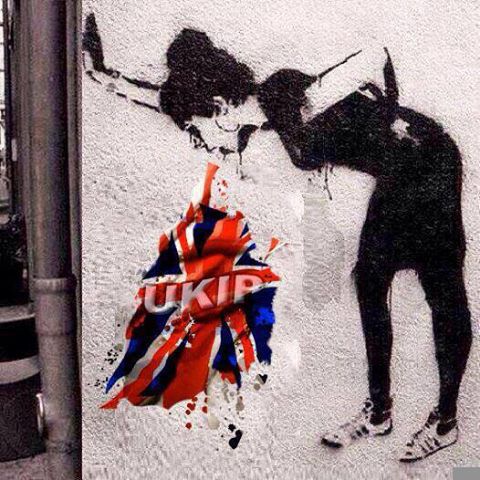 stencil of UKIP being regurgitated by a vomiting woman