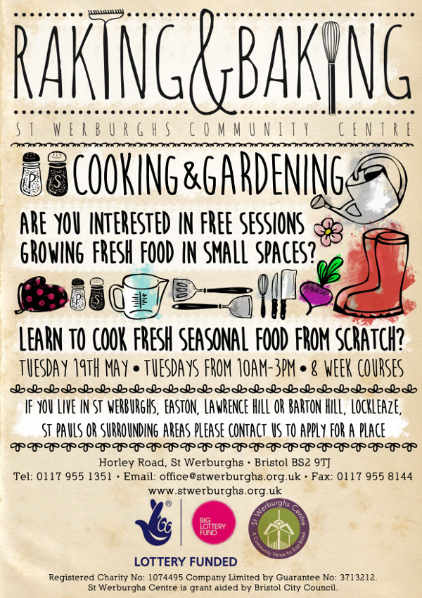 publicity poster for raking and baking at SWCC