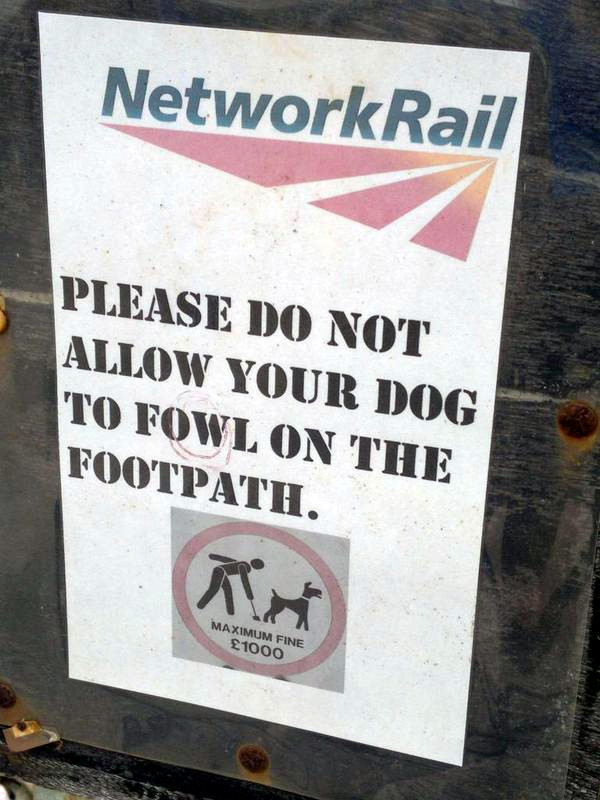 text on poster reads please do not allow your dog to fowl on the footpath