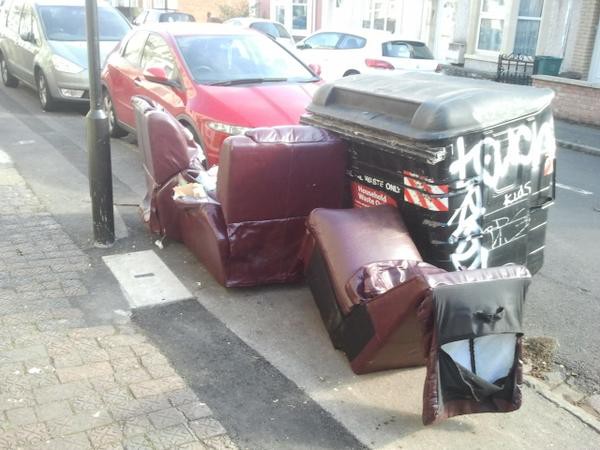 Communal bin in Villiers Road, Easton attracting dumped furniture