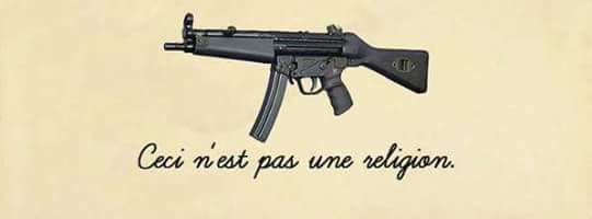 picture of machine gun with caption this is not a religion