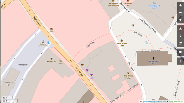 Location of Grope Lane in Shrewsbury