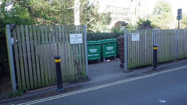 Communal bins screened by Bristol City Council to protect the delicate eyes of Clifton residents