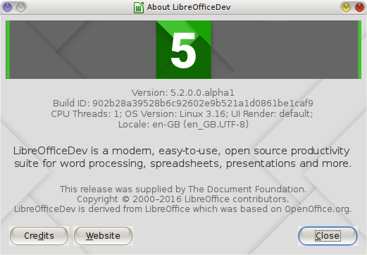 screenshot of LibreOffice 5.2 alpha1