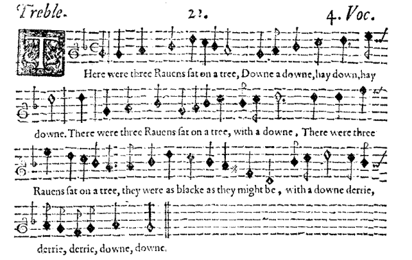 image of musical score for The Three Ravens ballad