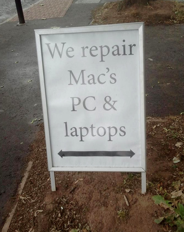 sign reads we repair Mac's PC and laptops