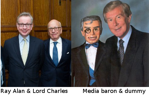 image showing Michael Gove with Rupert Murdoch and Ray Alan with Lord Charles
