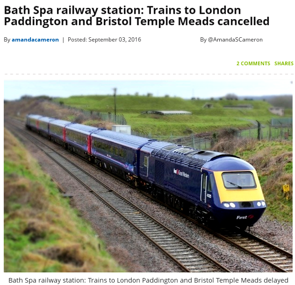 photo caption on Chronicle piece reads Bath Spa railway statio Trains to London Paddington and Bristol Temple Meads delayed or cancelled