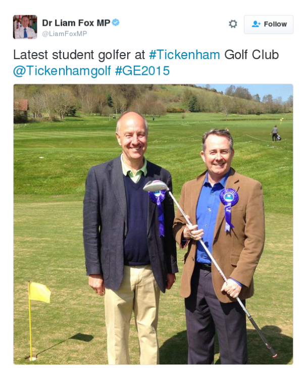 tweet reads latest student golfer at Tickenham Golf Club @TickenhamGolf #GE2015